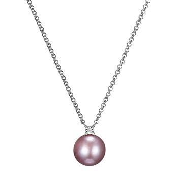 Womens Diamond Accent Genuine Pink Cultured Freshwater Pearl Sterling Silver Pendant Necklace