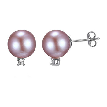 Diamond Accent Genuine Pink Cultured Freshwater Pearl Sterling Silver 12.7mm Ball Stud Earrings