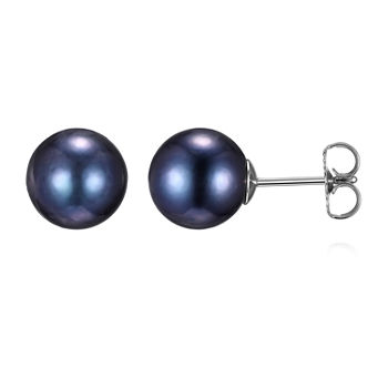 Dyed Black Cultured Freshwater Pearl Sterling Silver 10.6mm Ball Stud Earrings