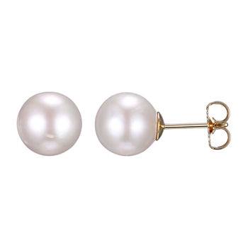 Genuine White Cultured Freshwater Pearl 18K Gold Over Silver 10.6mm Ball Stud Earrings
