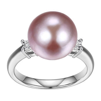Womens Diamond Accent Genuine Pink Cultured Freshwater Pearl Sterling Silver Cocktail Ring