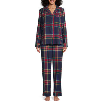 Liz Claiborne Womens Petite Long Sleeve 2-pc. Flannel Pant Pajama Set