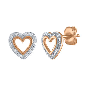 Diamond Accent Genuine White Diamond 10K Rose Gold 8.5mm Heart Stud Earrings