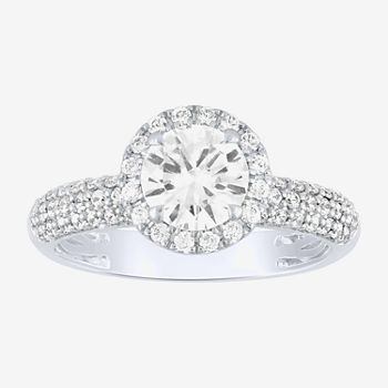 Womens 2 CT. T.W. Lab Grown White Diamond 14K White Gold Round Halo Side Stone Ring Sets