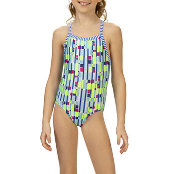 Dolfin Youth Girls Print 1-Piece Little & Big Girls Geometric One Piece Swimsuit