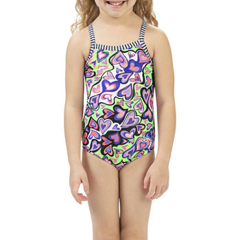 Dolfin Toddlers Print 1-Piece Toddler Girls Hearts One Piece Swimsuit