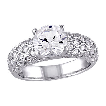 Modern Bride Gemstone Womens Lab Created White Sapphire 10K White Gold Engagement Ring