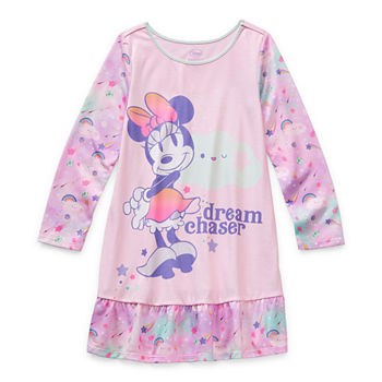 Disney Collection Little & Big Girls Minnie Mouse Long Sleeve Round Neck Nightgown