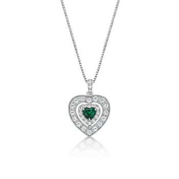 Womens Lab Created Green Emerald Sterling Silver Heart Pendant Necklace