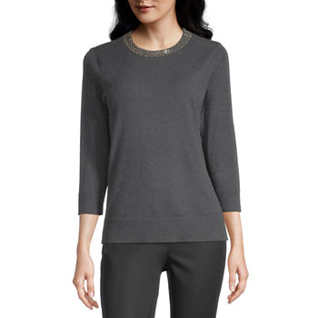 Liz Claiborne Womens Jewel Neck 3/4 Sleeve Pullover Sweater
