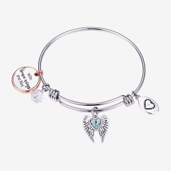 Footnotes Believe Stainless Steel Solid Wing Bangle Bracelet