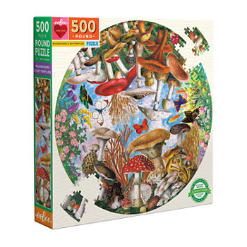 Eeboo Piece And Love Mushrooms And Butterflies 500 Piece Round Circle Jigsaw Puzzle