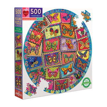 Eeboo Piece And Love Vintage Butterflies 500 Piece Round  Circle Jigsaw Puzzle