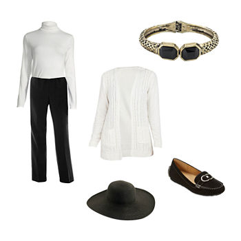 Alfred Dunner Cardigan, a.n.a Long Sleeve Turtleneck, Alfred Dunner Pull-On Pants, Liz Claiborne Loafers