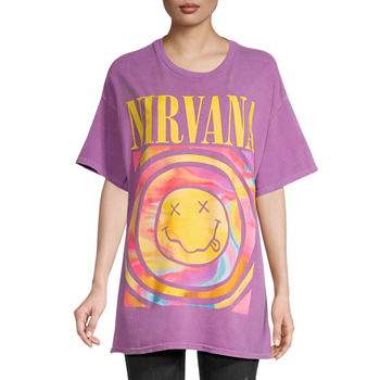 Juniors Nirvana Smiley Womens Round Neck Short Sleeve Graphic T-Shirt