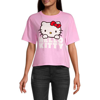 Juniors Hello Kitty Womens Crew Neck Short Sleeve Cropped Graphic T-Shirt