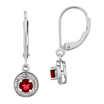 Lab-Created Red Ruby and Diamond Accent Drop Earrings in Sterling Silver