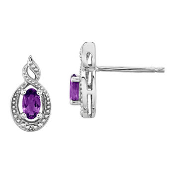 Diamond Accent Genuine Purple Amethyst Sterling Silver 13mm Stud Earrings