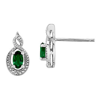 Diamond Accent Lab Created Green Emerald Sterling Silver 13mm Stud Earrings