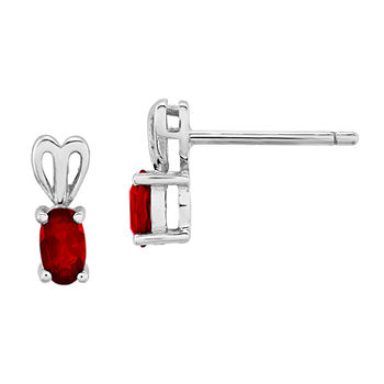 Oval Lab Created Ruby Sterling Silver Stud Earrings