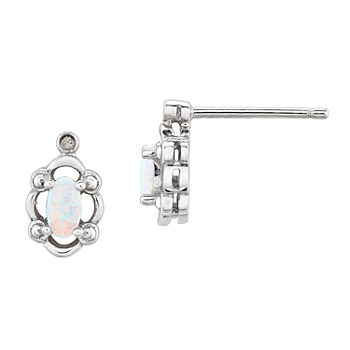 Diamond Accent Lab Created White Opal Sterling Silver 10mm Stud Earrings