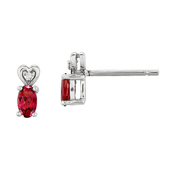 Diamond Accent & Oval Lab Created Ruby Sterling Silver Stud Earrings