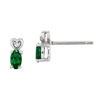 Diamond Accent Lab Created Green Emerald Sterling Silver 8mm Stud Earrings