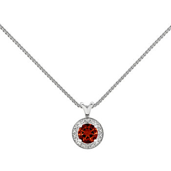 Womens Diamond Accent Genuine Red Garnet Sterling Silver Pendant Necklace