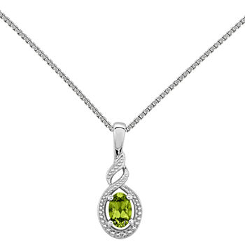 Womens Diamond Accent Genuine Green Peridot Sterling Silver Pendant Necklace