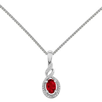 Womens Diamond Accent & Lab Created Ruby Sterling Silver Pendant Necklace