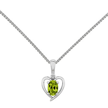Womens Diamond Accent Genuine Green Peridot Sterling Silver Heart Pendant Necklace