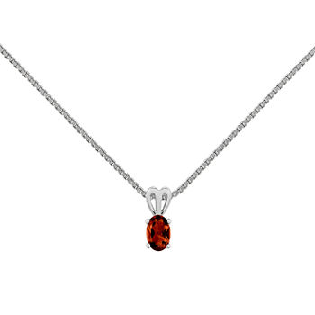 Womens Genuine Red Garnet Sterling Silver Pendant Necklace