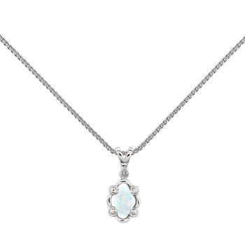 Womens Diamond Accent Lab Created White Opal Sterling Silver Pendant Necklace