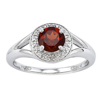 Womens Diamond Accent Genuine Red Garnet Sterling Silver Halo Cocktail Ring