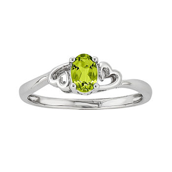Womens Genuine Green Peridot Sterling Silver Solitaire Cocktail Ring