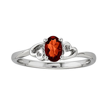 Womens Genuine Red Garnet Sterling Silver Solitaire Cocktail Ring