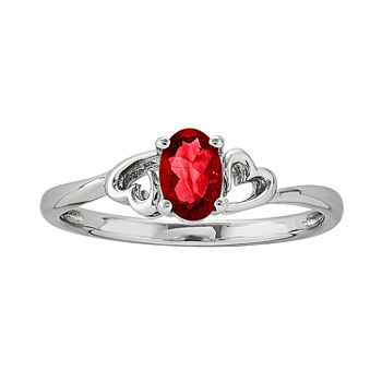 Womens Red Lab Created  Ruby Solitare Ring in Sterling Silver