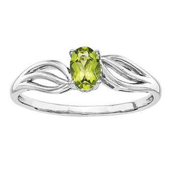 Womens Genuine Green Peridot Sterling Silver Solitaire Cocktail Ring