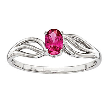 Womens Lab Created Red Ruby  Solitare Ring in Sterling Silver