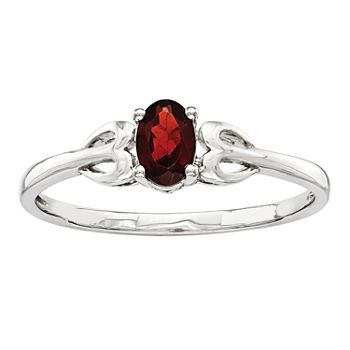 Womens Genuine Red Garnet Sterling Silver Delicate Cocktail Ring