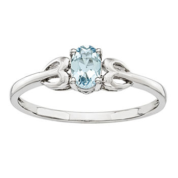 Womens Genuine Blue Aquamarine Sterling Silver Delicate Cocktail Ring