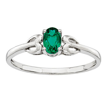 Womens Lab Created Green Emerald Sterling Silver Delicate Cocktail Ring