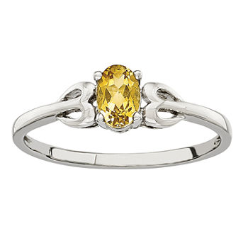 Womens Genuine Yellow Citrine Sterling Silver Delicate Cocktail Ring