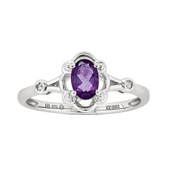 Womens Diamond Accent Genuine Purple Amethyst Sterling Silver Delicate Cocktail Ring