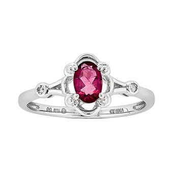 Womens Lab-Created Red Ruby and Diamond Accent  Ring in Sterling Silver