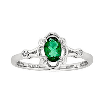 Womens Diamond Accent Lab Created Green Emerald Sterling Silver Delicate Cocktail Ring
