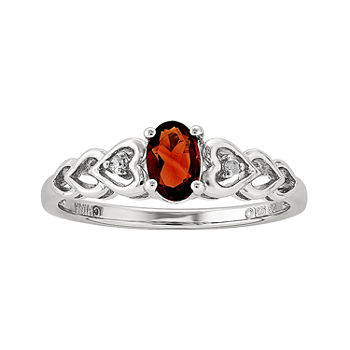 Womens Diamond Accent Genuine Red Garnet Sterling Silver Delicate Cocktail Ring