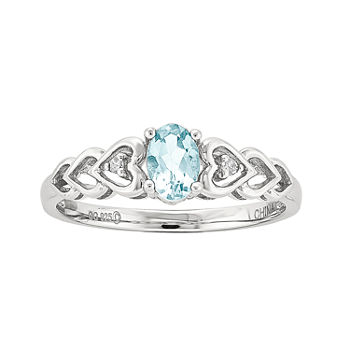 Womens Diamond Accent Genuine Blue Aquamarine Sterling Silver Delicate Cocktail Ring