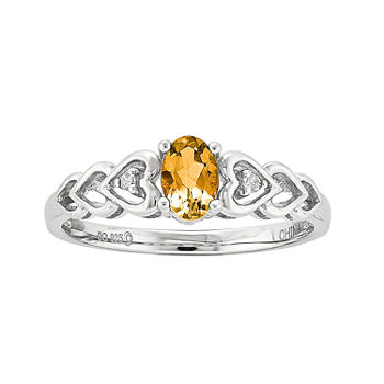 Womens Diamond Accent Genuine Yellow Citrine Sterling Silver Delicate Cocktail Ring