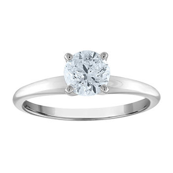 Womens 1 CT. T.W. Genuine White Diamond 14K White Gold Round Solitaire Engagement Ring